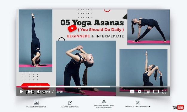 Vector yoga and meditation youtube thumbnail template vector premium