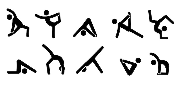 Yoga pictogram icon people Yoga pose meditate practice sport exercise pictogram man set Health meditate symbol