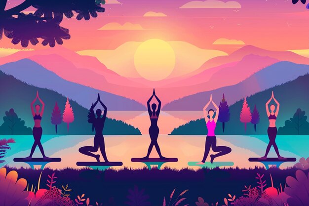 Vector yoga pose illustrations in flat design