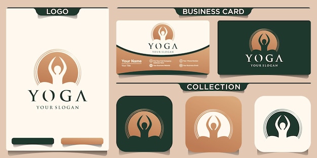 Vector yoga pose logo and business card