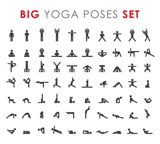 Yoga poses asanas icons set