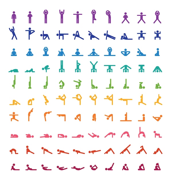 Yoga poses asanas icons set