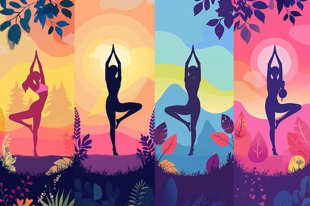 Vector yoga poses beautiful woman