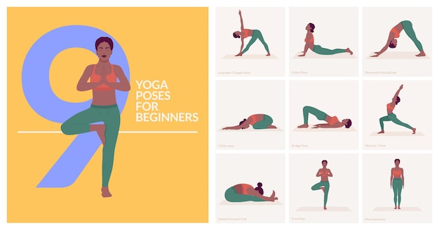 Vector yoga poses for beginners  young woman practicing yoga poses