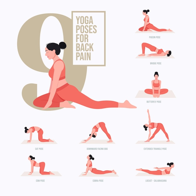 Vector yoga poses set young woman practicing yoga poses