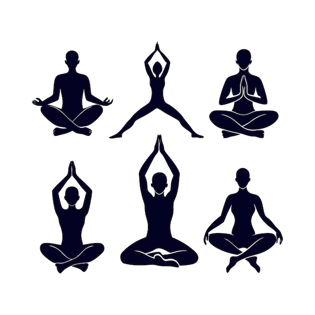 Vector yoga poses silhouette set vector illustration