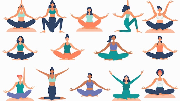 Yoga Postures Vector on White Background