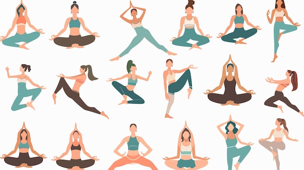 Yoga Postures Vector on White Background