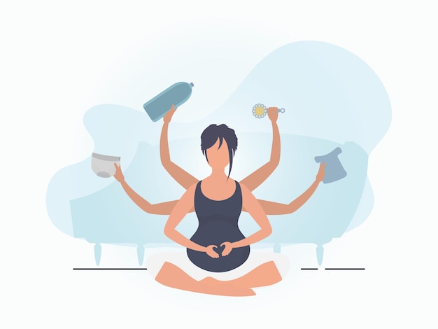 Yoga for pregnant women Happy pregnancy Banner in blue colors for your design Vector illustration in cartoon style