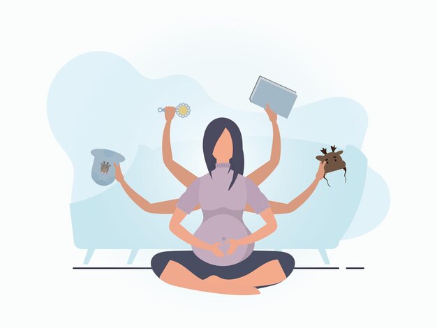 Yoga for pregnant women Happy pregnancy Banner in blue tones for you Vector illustration in cartoon style