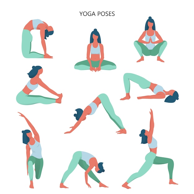 Vector yoga set. collection of asana for body