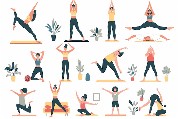 Yoga and Sports Activities Illustration Set