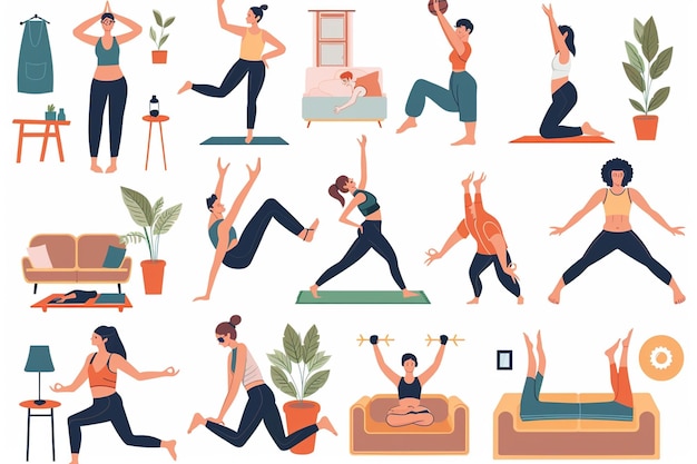 Yoga and Sports Activities Illustration Set