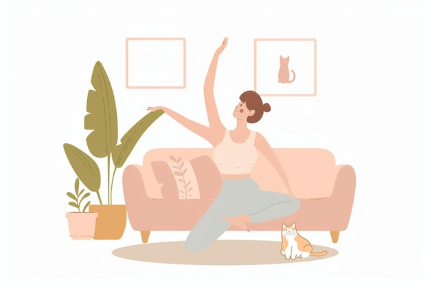 Yoga Stretching Woman Living Room