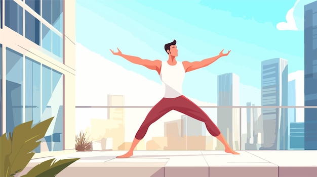 Yoga Warrior II Pose on Urban Terrace