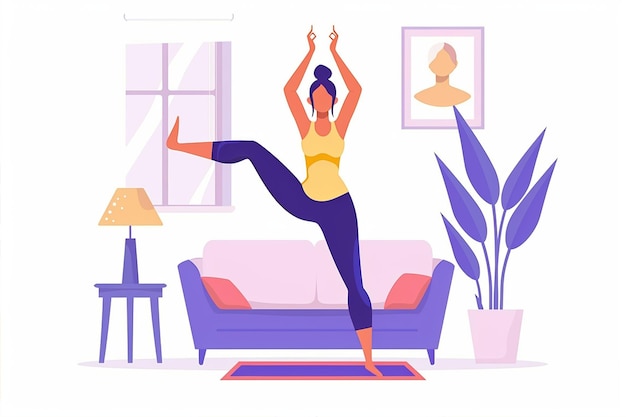 Yoga Woman Doing Indoors Illustration