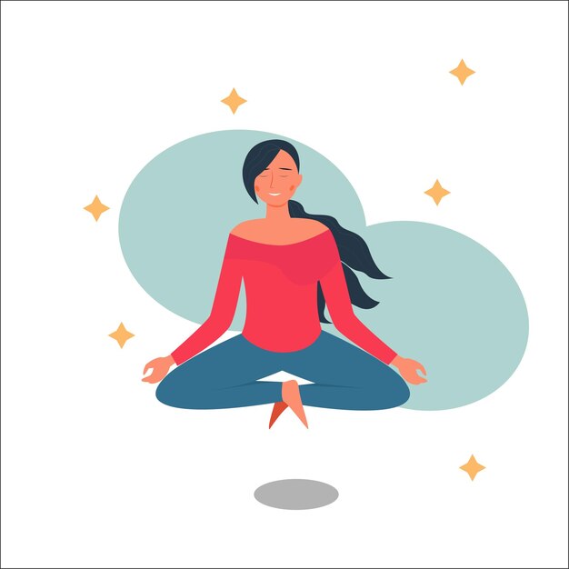 Yoga woman in lotus pose Woman meditating Flat vector illustration