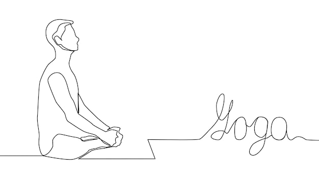 Yoga woman man practices yoga while sitting in the lotus position Continuous line drawing