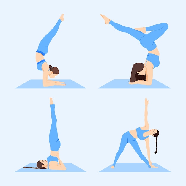 Yoga women exercising in yoga poses