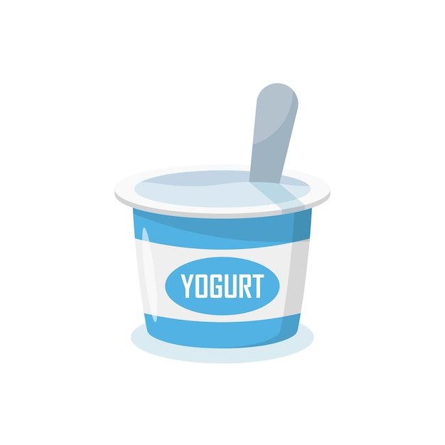 Vector yogurt container with a spoon icon in flat style dairy product background vector illustration on isolated background healthy food sign business concept