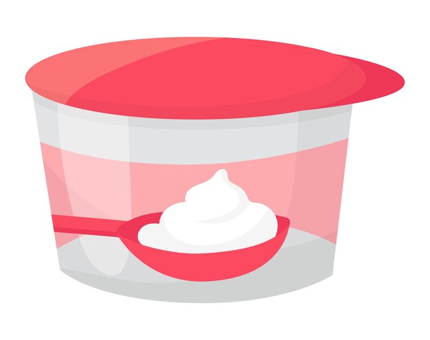 Yogurt cup with spoon vector illustration Dairy product container healthy food theme