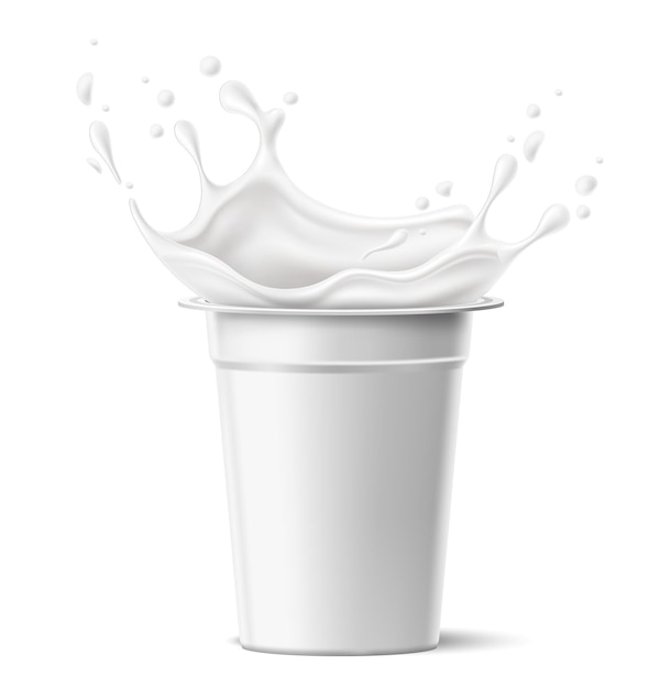 Yogurt splash from open plastic container Blank white mockup