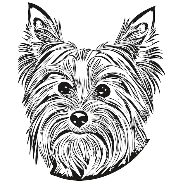 Yorkshire Terrier dog black and white vector logo line art hand drawn vector pets illustration