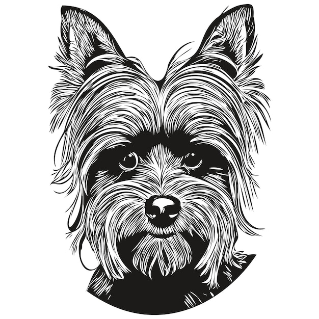 Yorkshire Terrier dog hand drawn illustration black and white vector pets logo line art