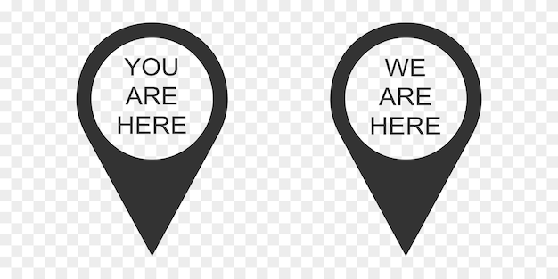 You and we are here map pin icons isolated on transparent background GPS location data speech bubble sign Destination mark Vector graphic illustration