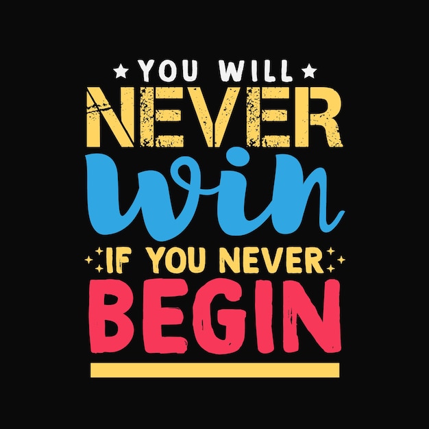 You will never win if you never begin  inspirational quotes typography