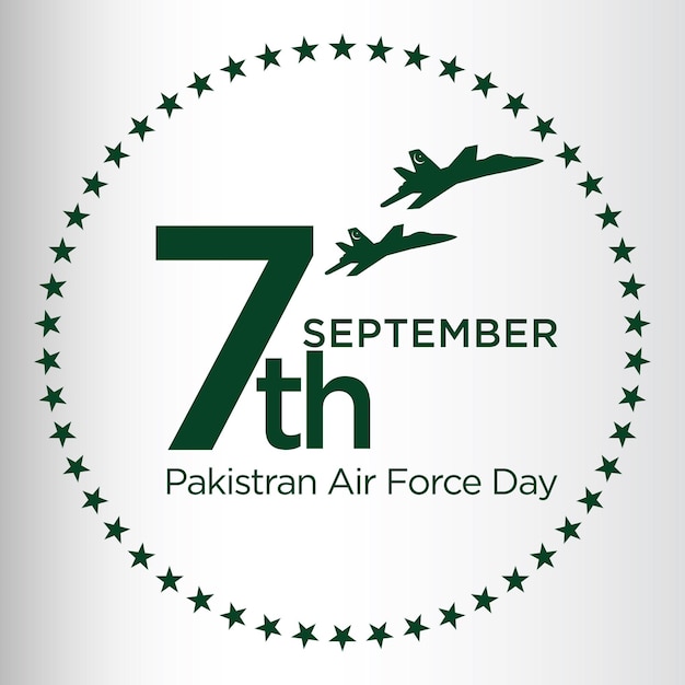 Youm-e-Fizaya Pakistan. English translation Pakistan Air Force Day. with fighter jets and stars