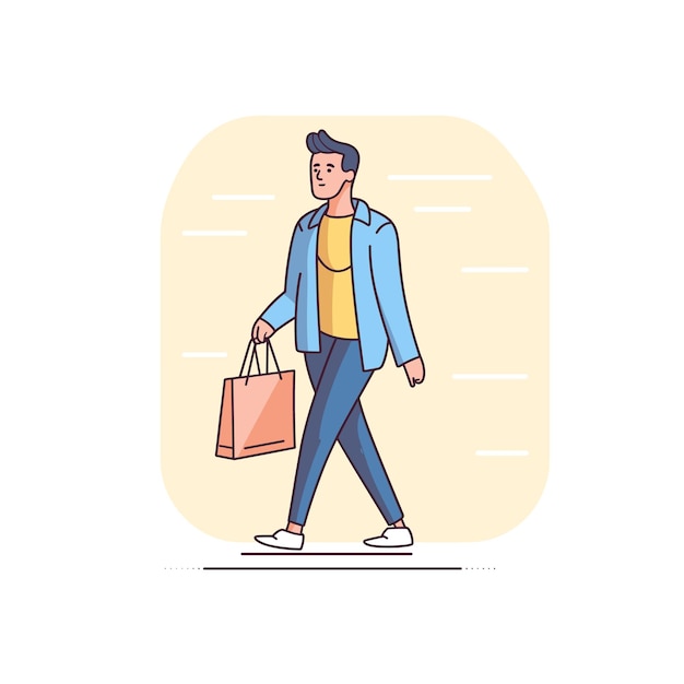 Young adult male walking casually holding shopping bag dressed stylish casual wear man shopping