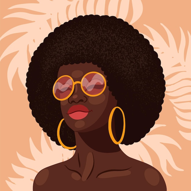 Young African American woman portrait trendy flat style Black strong girl vector illustration