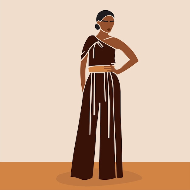 Young African Model in elegant line art style vector