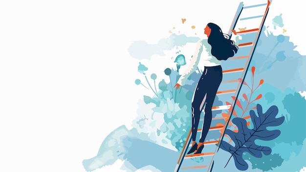 Young Ambitious Businesswoman Climbing Ladder