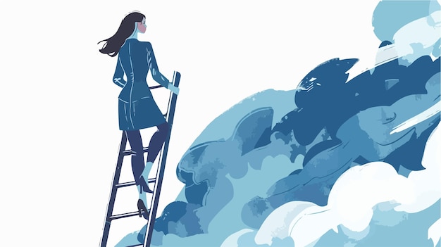 Young Ambitious Businesswoman Climbing Ladder