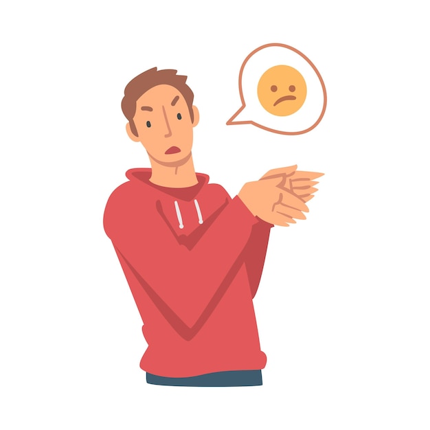 Vector young angry man character expressing discontent in social media vector illustration