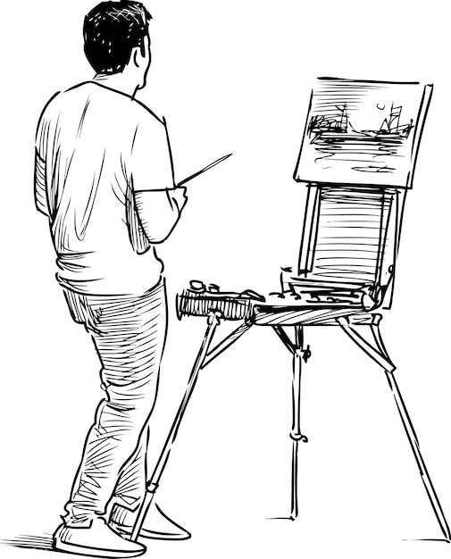 A young artist painting outdoors