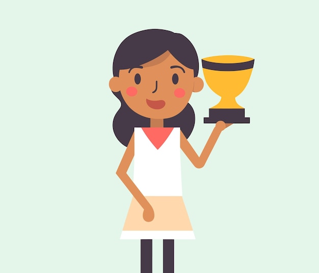 Young Asian girl holding trophy happy expression casual attire achievement concept Winner