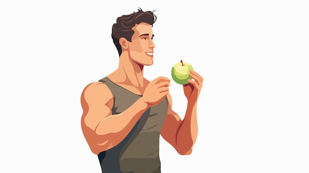 Vector young athletic man eating apple flat vector isolated