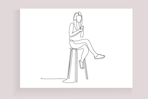 Vector young beautiful woman crossing her legs texting with phone in hand and sitting on a chair