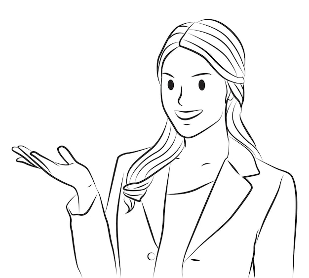 young beauty woman with smiley face outline cartoon illustration