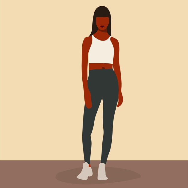 Young black woman in gym wear line art style vector abstract