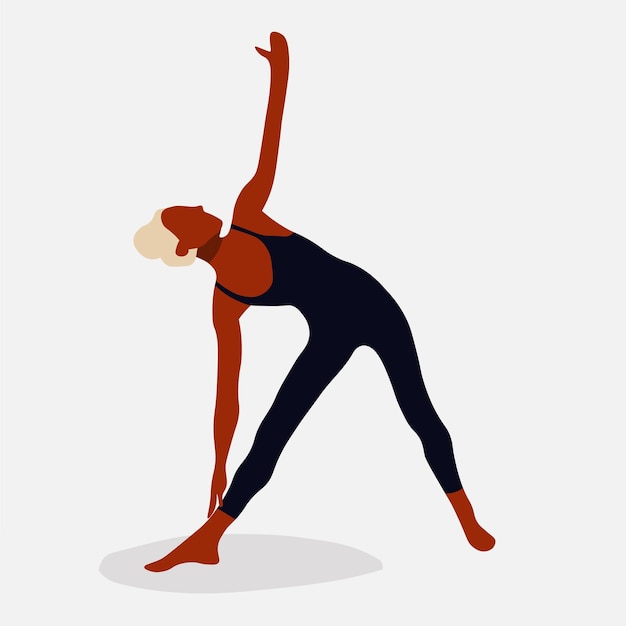 Young black woman practicing yoga in line art style vector