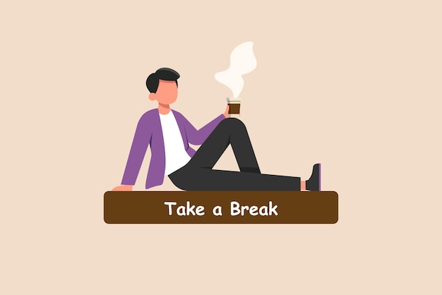 Young boy drink coffee to relieve stress at office International coffee day Flat vector illustration isolated