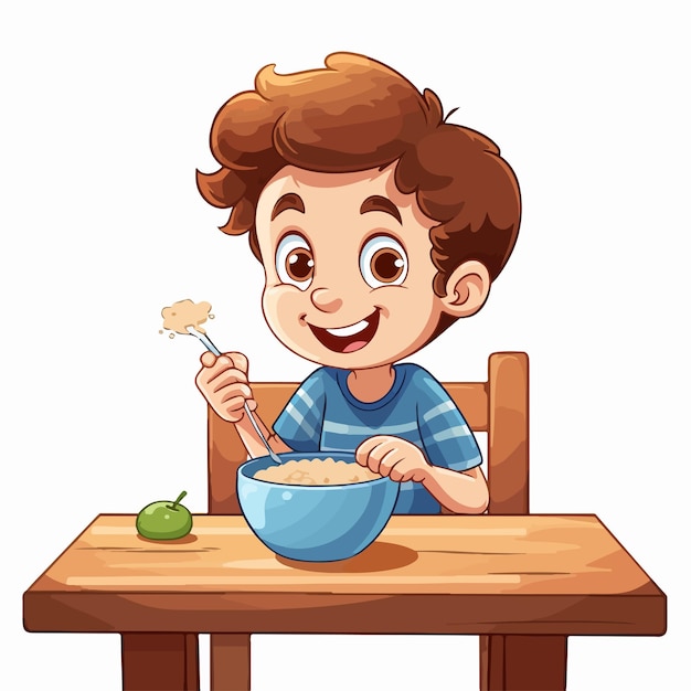 Young Boy Eating Cereals at Home