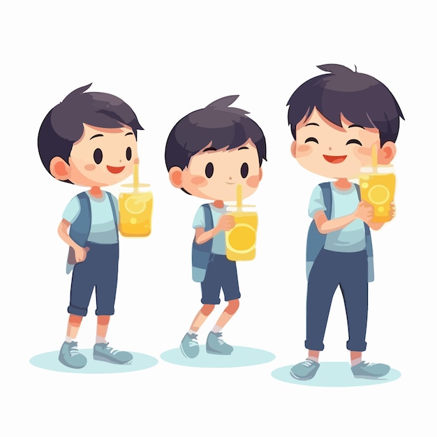 Young boy enjoying lemonade vector pose child cartoon style