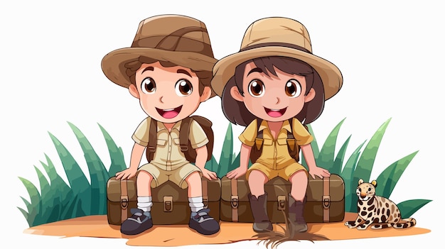 Young Boy and Girl in Safari Outfit on Board Template