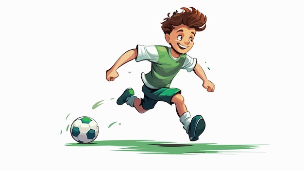 Young Boy in Green Shirt Playing Soccer