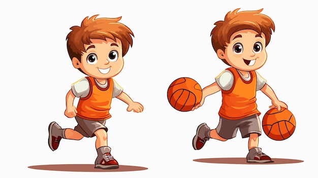 Vector young boy playing basketball cartoon vector illustration